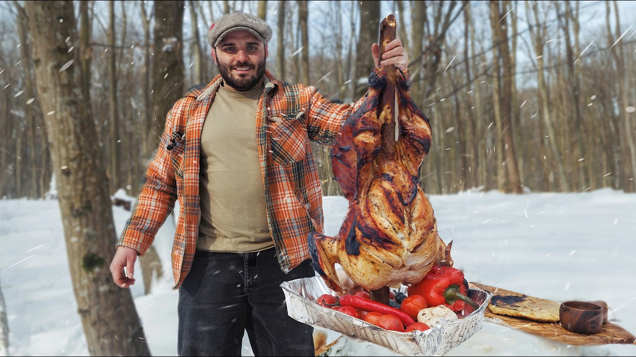 ASMR Winter Forest Cooking | Whole Chicken at -17°C