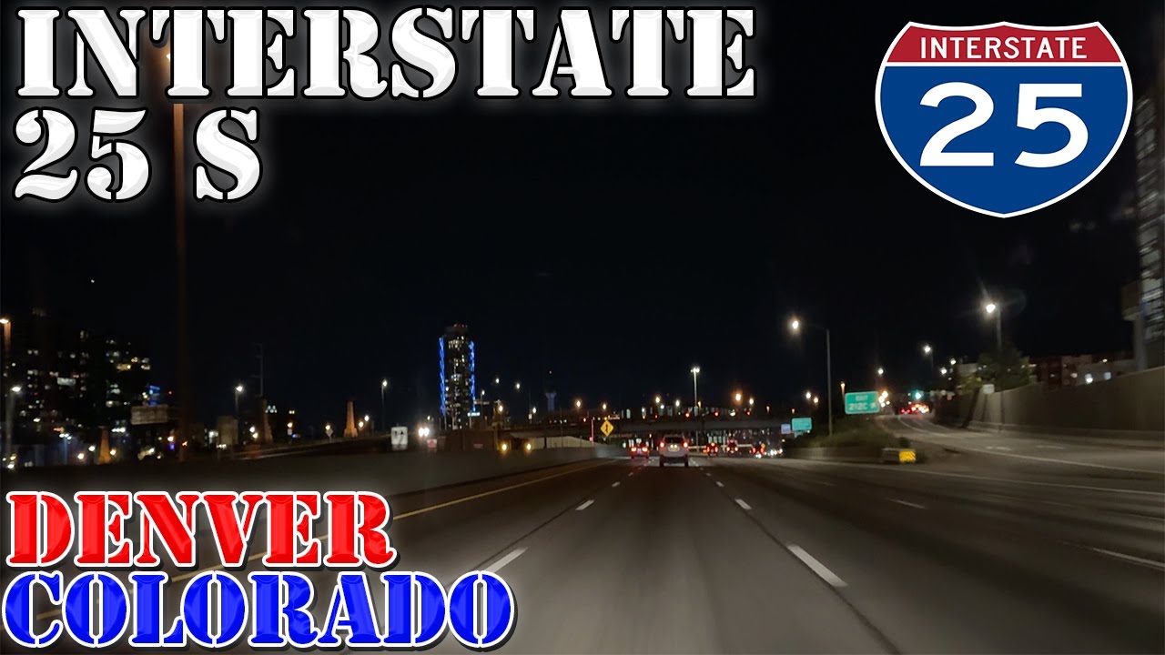 I-25 South - Denver - Colorado - 4K Night Highway Drive