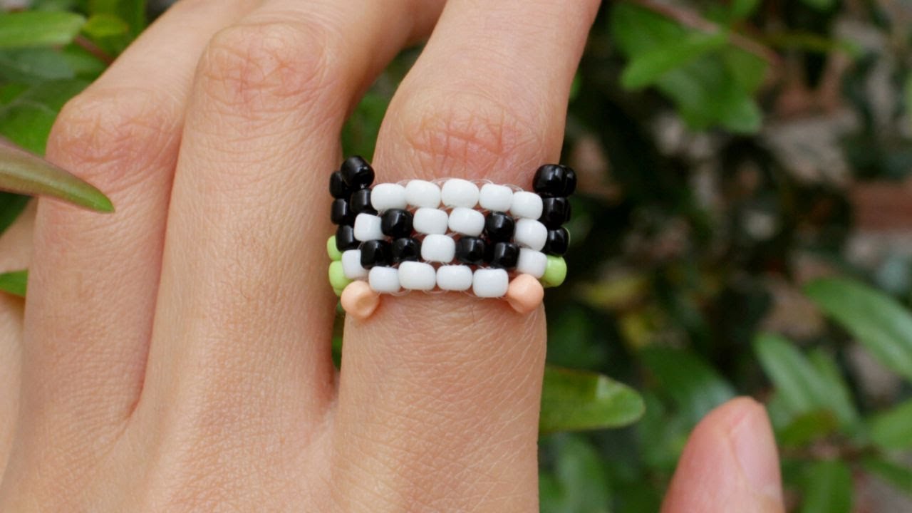 Anillo de Oso Panda 🐼 con Mostacillas 🐼🌿| Anillos aesthetic de animales