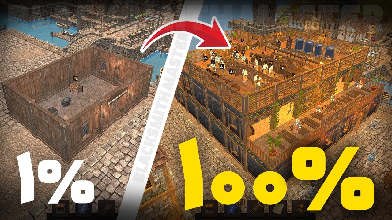 من  100 درصد این بازی رو تو 82 روز رفتم و بزرگترین آهنگری شهر رو ساختم!⚔️Blacksmith Master