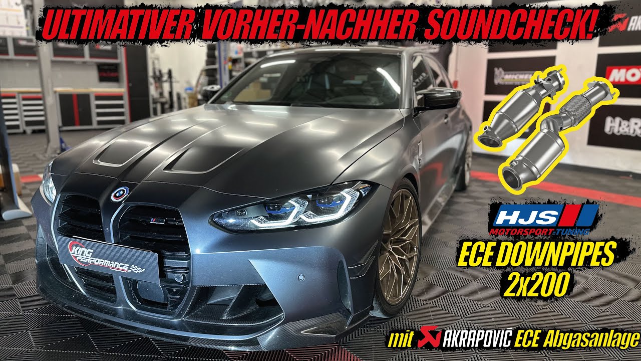 MEGA SOUND ! HJS ECE Downpipes + AKRAPOVIC Auspuff + EVENTURI Intake passend für M3 Competition G80