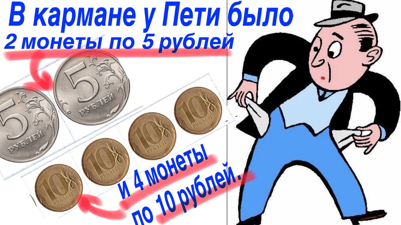 В кармане у Пети было 2 монеты по 5 рублей и 4 монеты по 10 рублей. Петя, не глядя, переложил какие