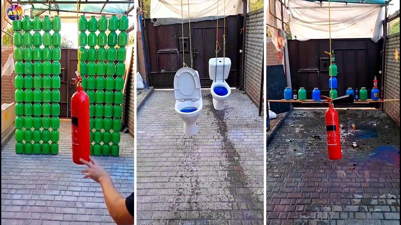 Toilet vs Bottle Swing Smash ASMR ! Breaking Glass Bottles | Satisfying Video #asmr #satisfying