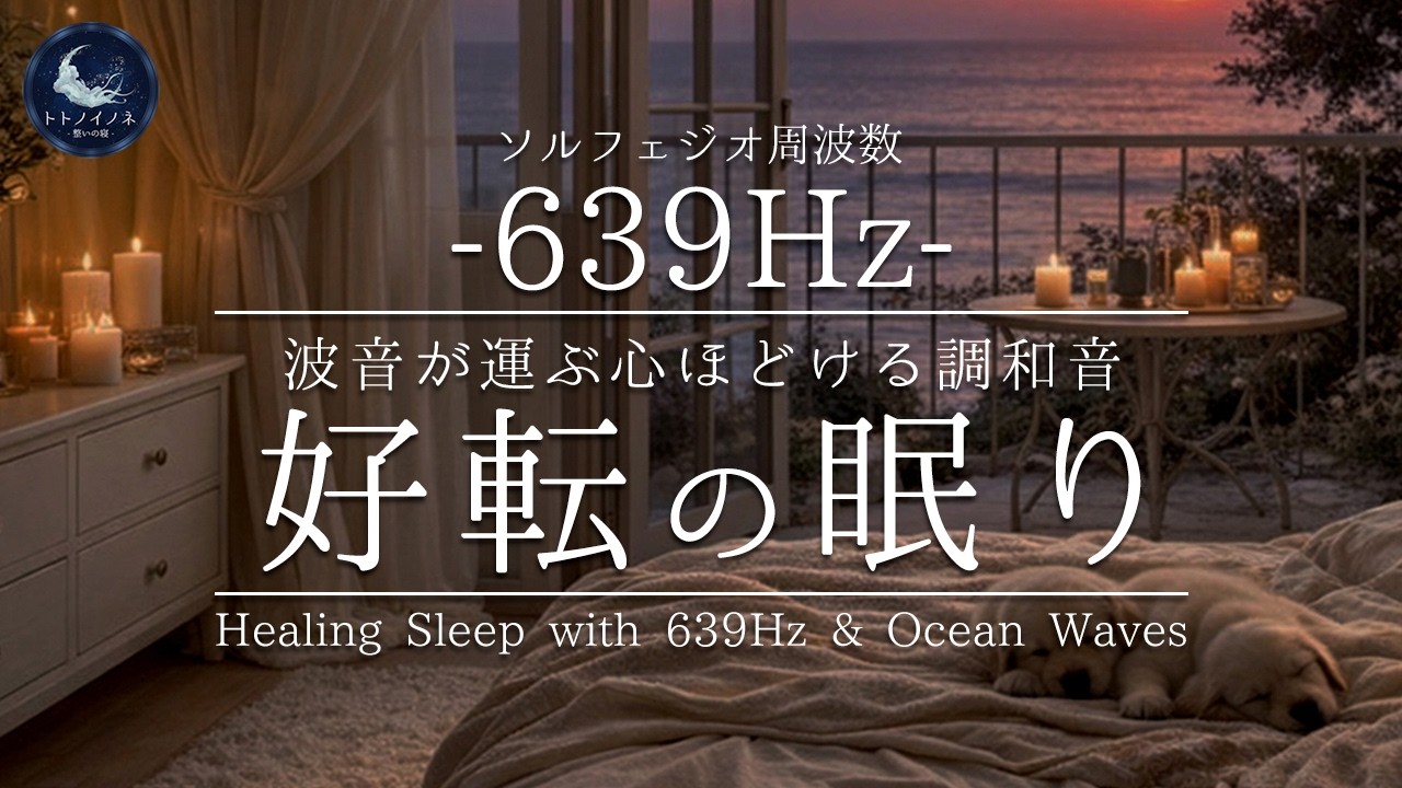 【運気好転】聴くだけで人間関係が整う639Hz｜波音とピアノ｜子犬が眠る海が見える部屋