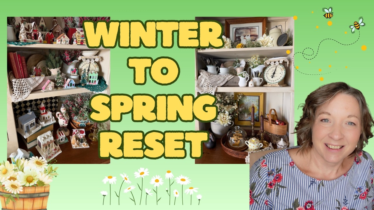 SPRING DECORATE WITH ME 🌿 🌷 Styling My Dining Room Hutch with Vintage Thrifted Finds
