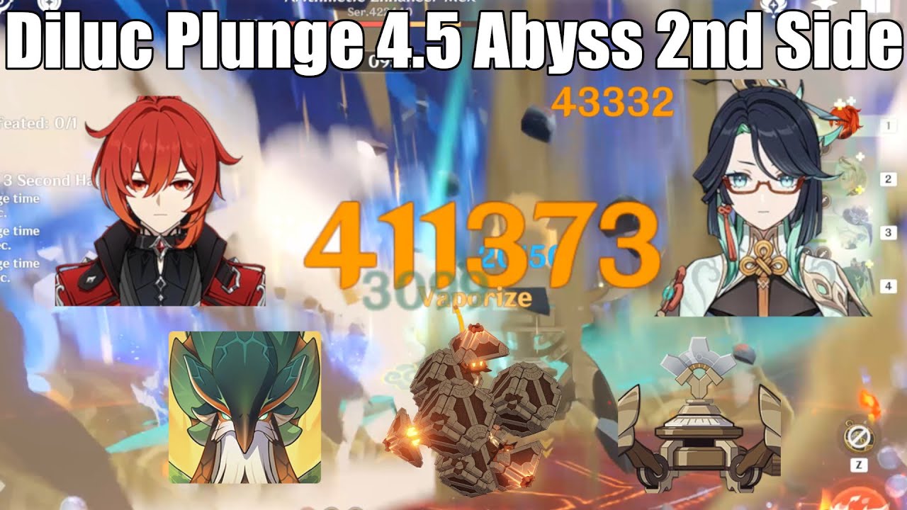 Diluc Xianyun 4.5 Abyss Bot Half 66s Speedrun