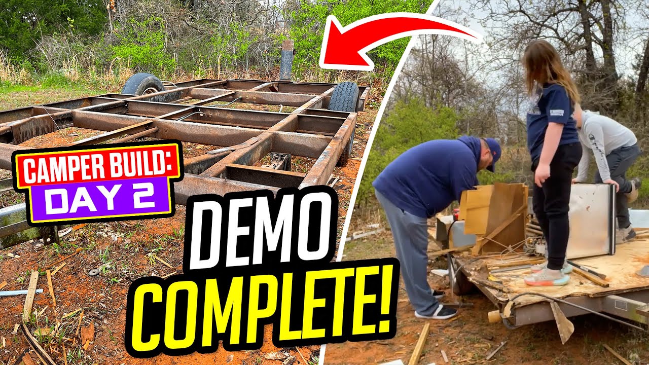 Camper Build: Day 2 Demo Complete! #diycamperbuild #camperbuild #campertrailer
