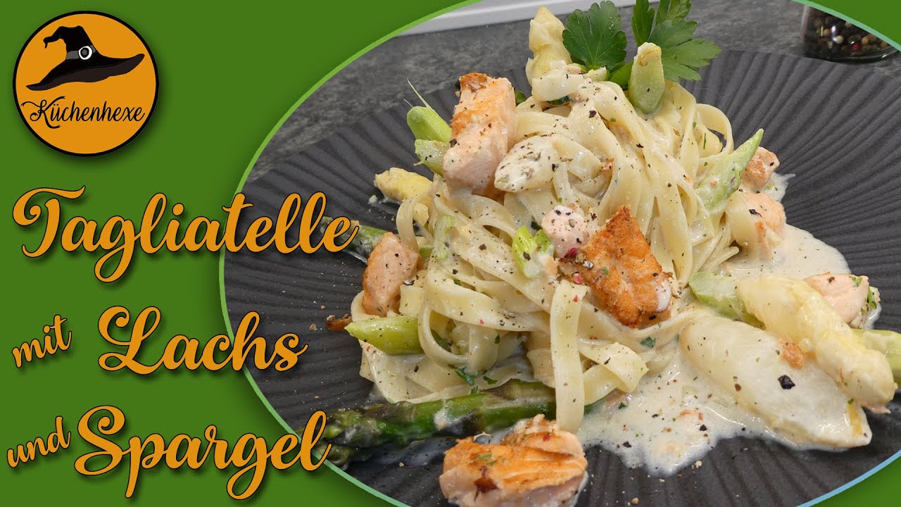 Schnelle Tagliatelle mit Spargel und Lachs