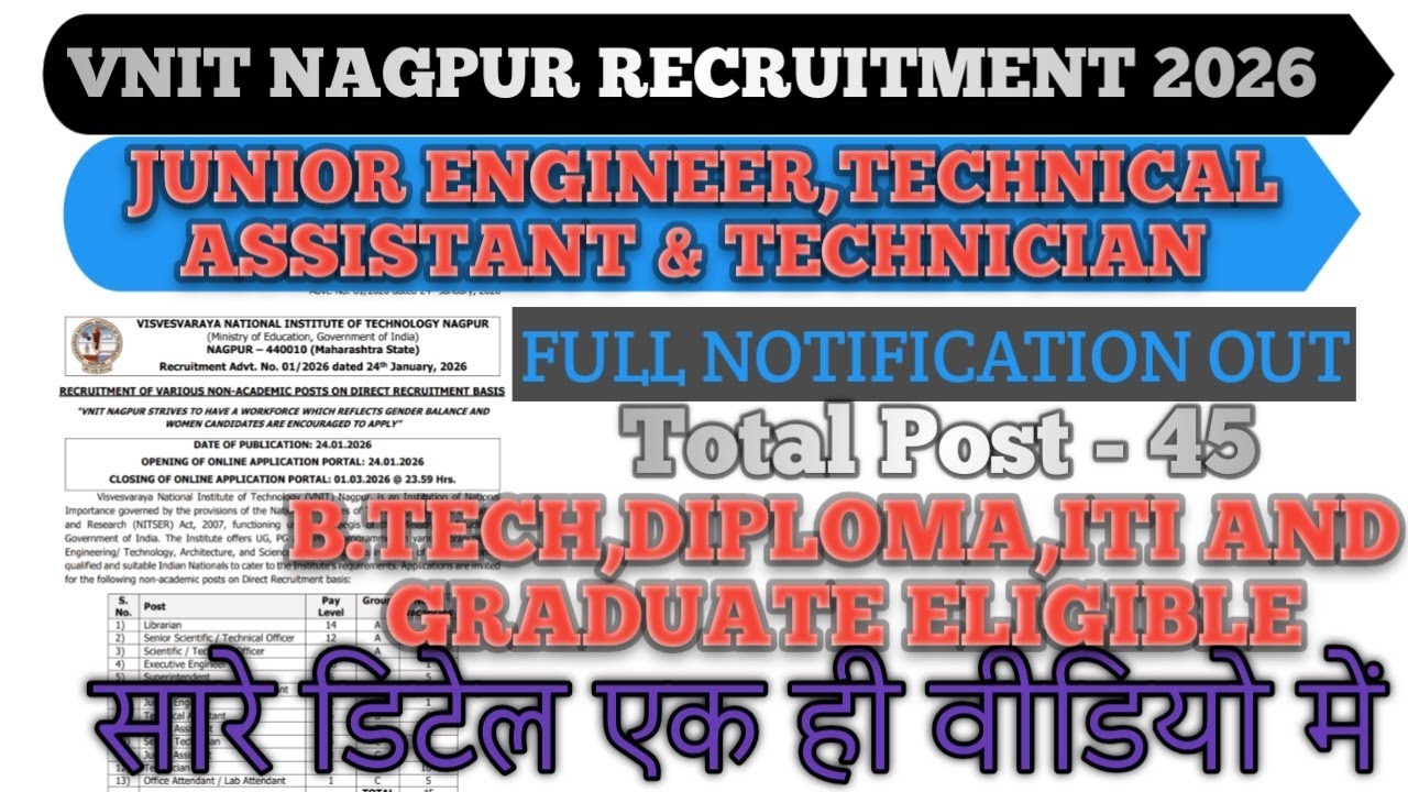 | NIT Nagpur Non-Teaching Recruitment 2026 | Junior Engineer, TA, Technician & More | Full Details |