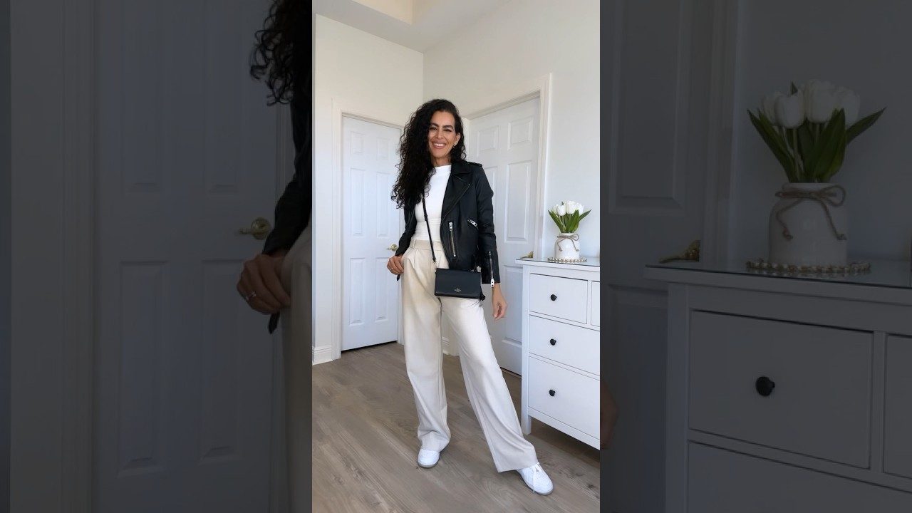 GRWM | styling  wide leg trousers with sneakers 