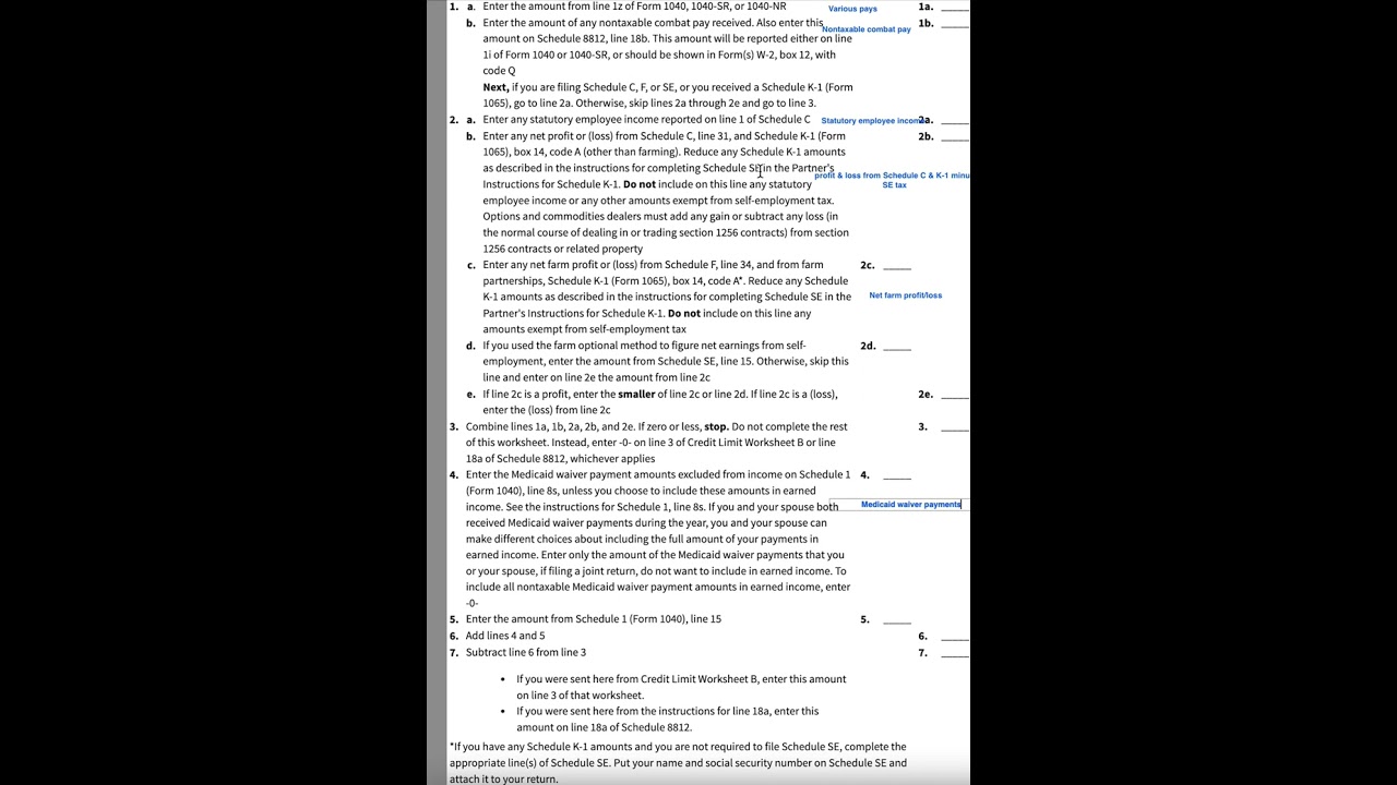 Earned Income Worksheet Walkthrough (Schedule 8812)
