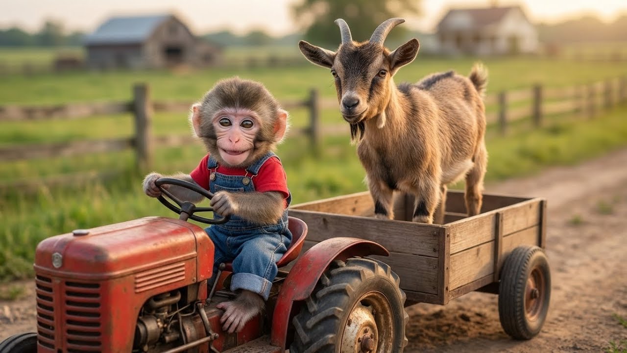 Baby Monkey vs the Hungry Wolf! Can He Save the Little Goat? 🐒🐐🐺