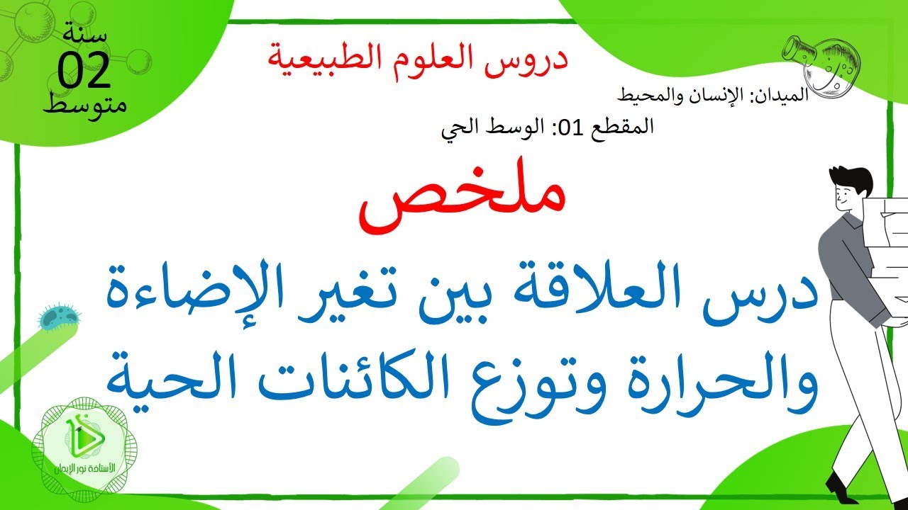 3  ملخص درس تاثير الاضاءة والحرارة على توزع الكائنات الحية - علوم طبيعية سنة 02 متوسط
