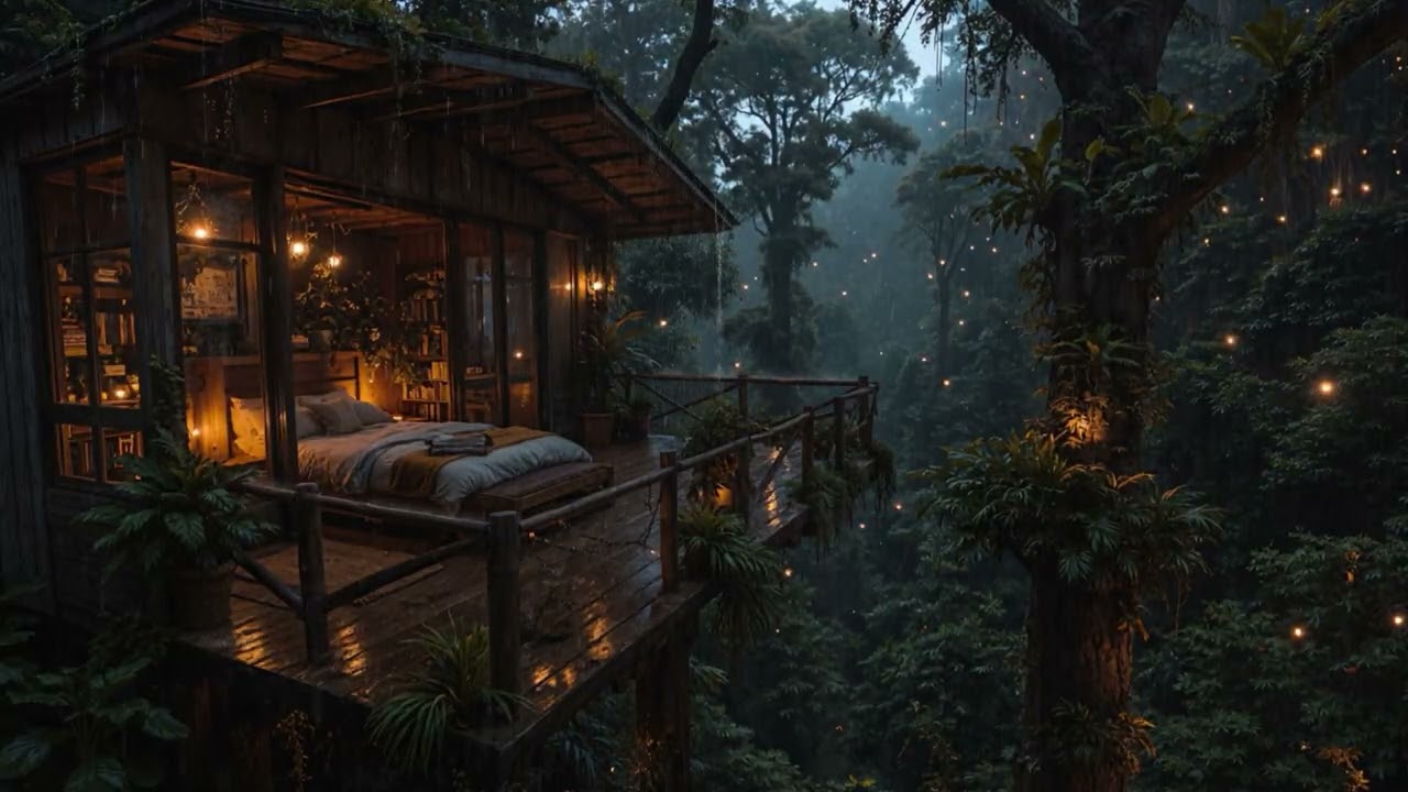 Midnight Rain Embracing a Warm Cabin Deep in the Woods 🌧️ | Soothing Sleep Sounds
