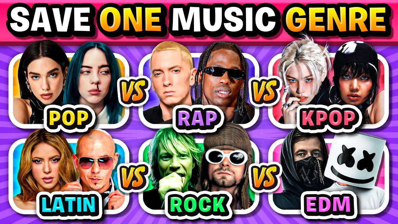 POP vs RAP vs KPOP vs LATIN vs ROCK vs EDM: Save One Song 🎶 Music Quiz