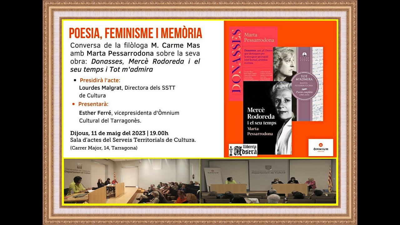 Conversa de la filòloga M.Carme Mas amb Marta Pessarrodona sobre la seva obra. Tarragona 11 05 2023