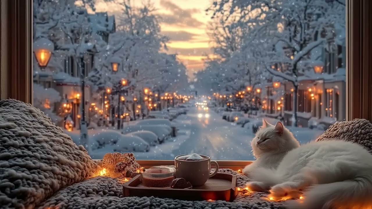 ❄️🎹 The White Cat Retreat | Piano Music & Snowfall Outside (3 Hours) | Sleep Focus Study Meditation