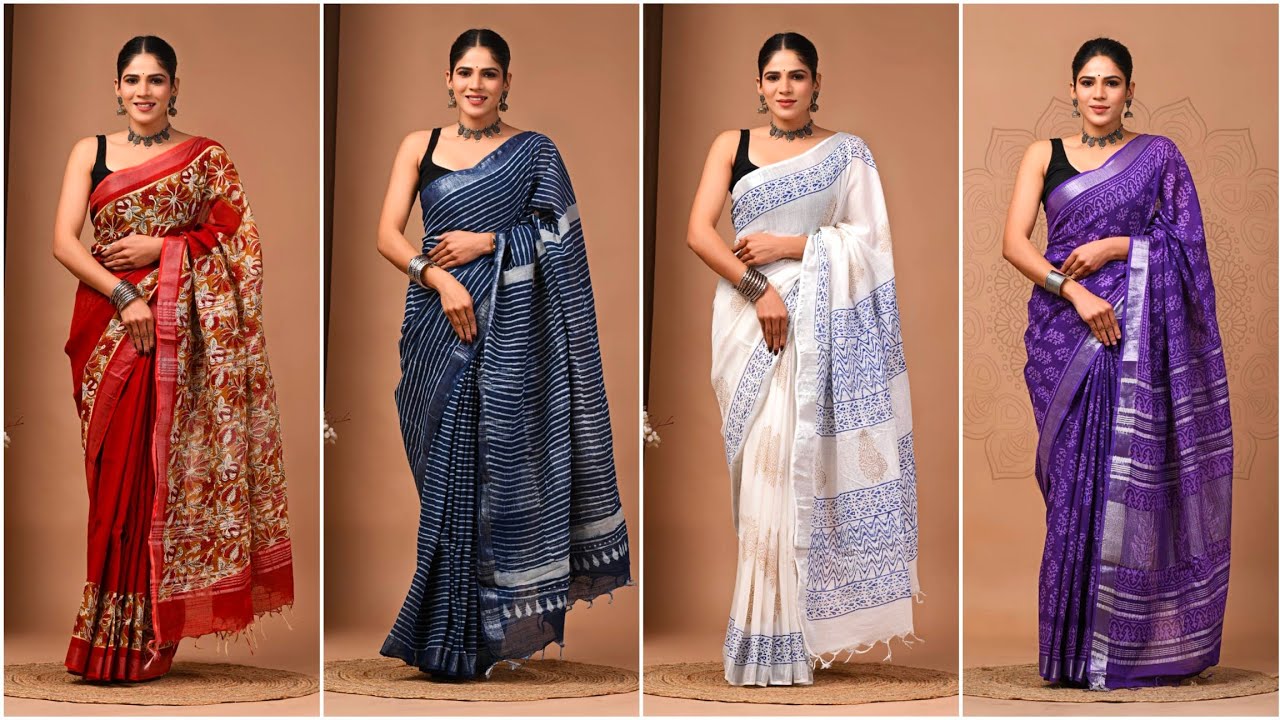 Linen Cotton Saree Online Shopping | Plain Linen Cotton Sarees | Soft Linen Sarees #shopnow 