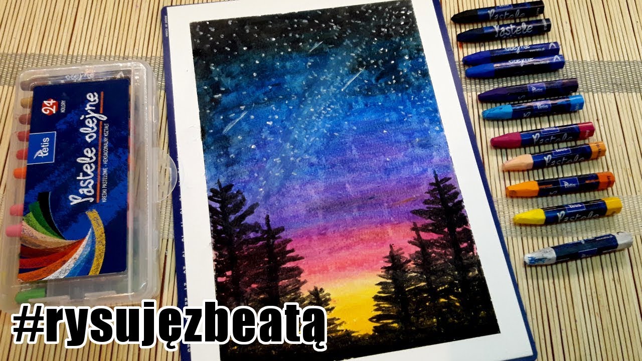 Rysujemy nocne niebo pastelami olejnymi 🌌🌠| Night sky oil pastels speed drawing #rysujęzbeatą