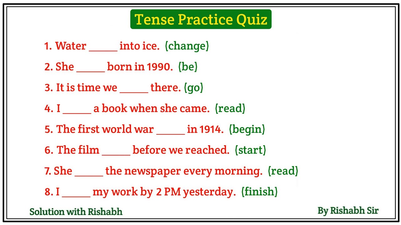 Tense practice test | Tense practice questions ssc | Tense in english grammar | Tense mcq test