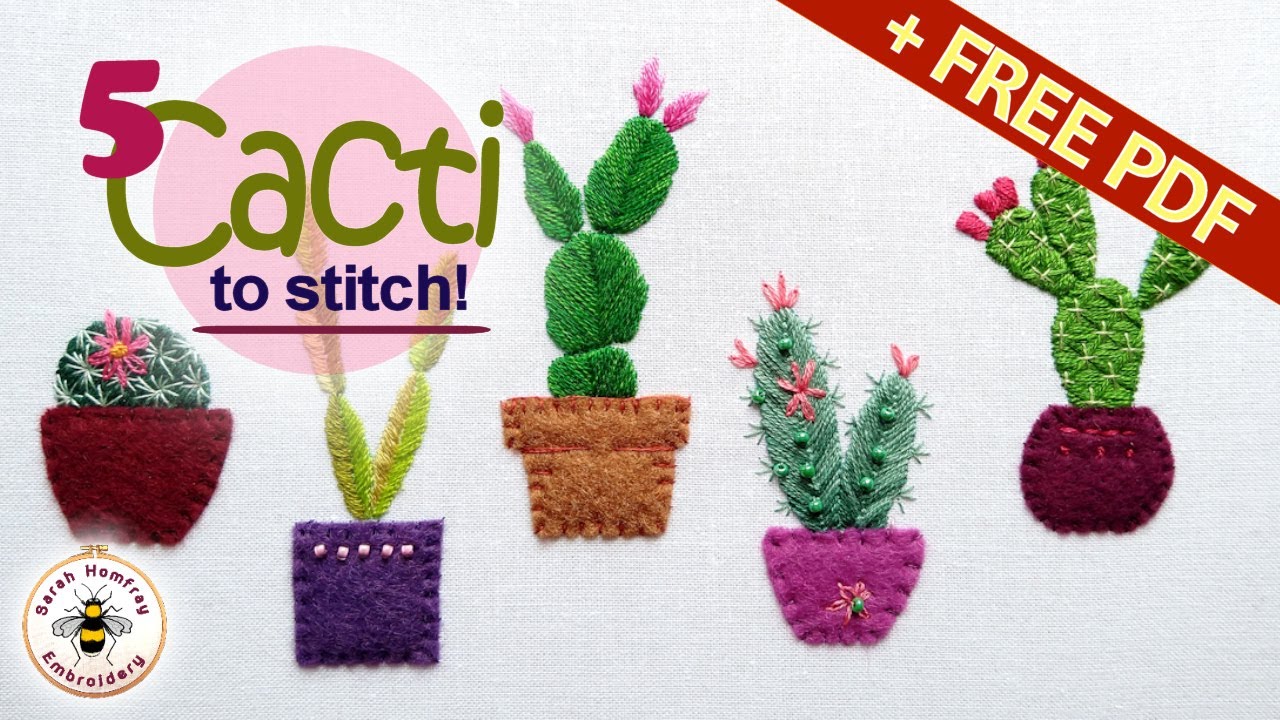 5 ways to stitch a cactus using easy stitches! Great for beginners, get the designs from my website