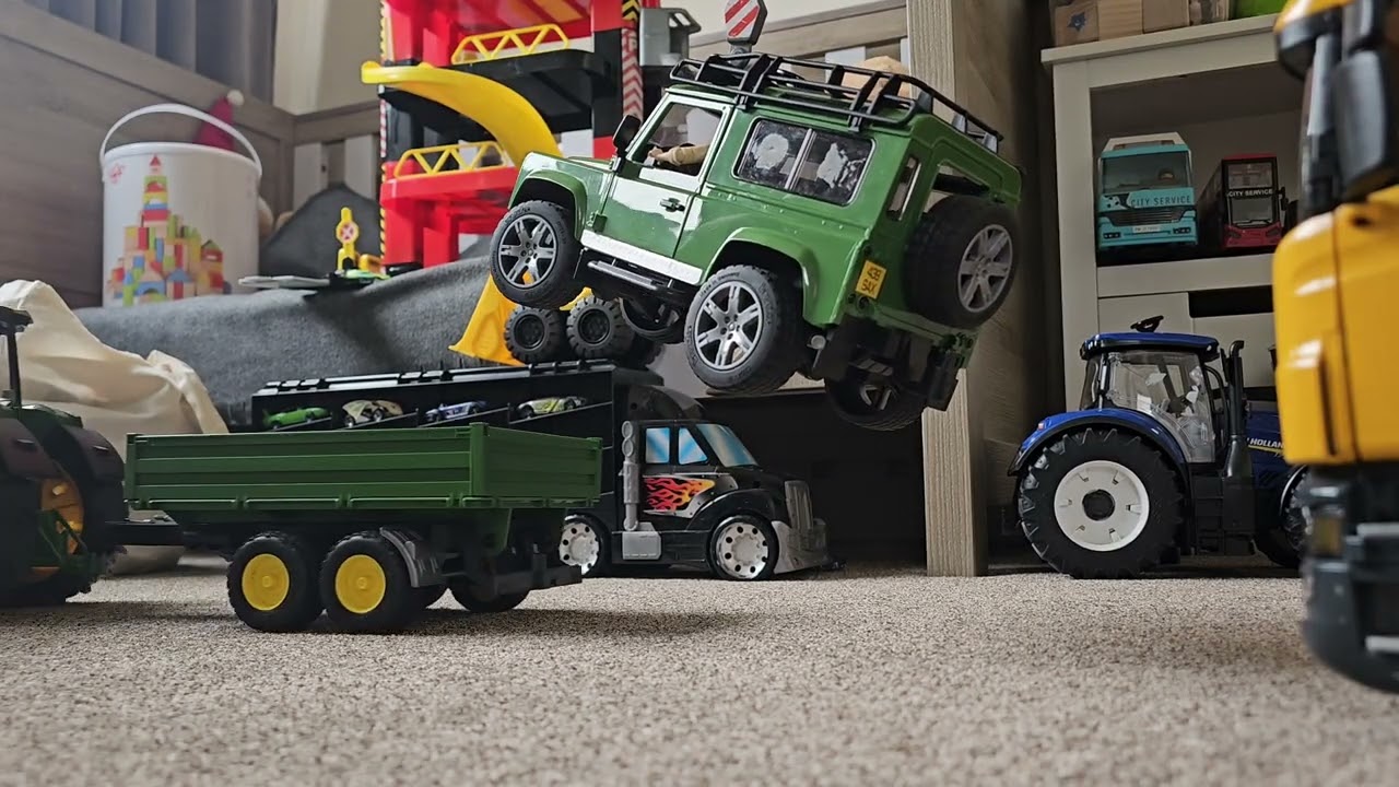Bruder Tractor Transporting Car and Scania Mobile Crane Liebherr