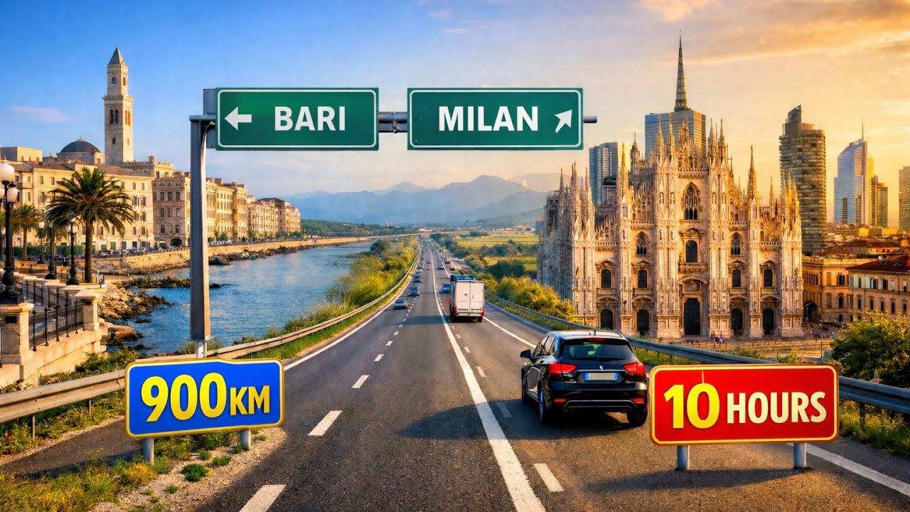 Bari - Milano ITALY 🇮🇹 900 Km, 10 Hours Driving Tour Real Time 4K HDR