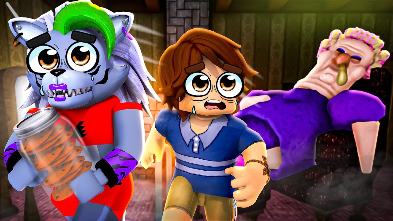 Escaping GRUMPY GRAN in ROBLOX SCARY OBBY with Gregory and Roxanne Wolf