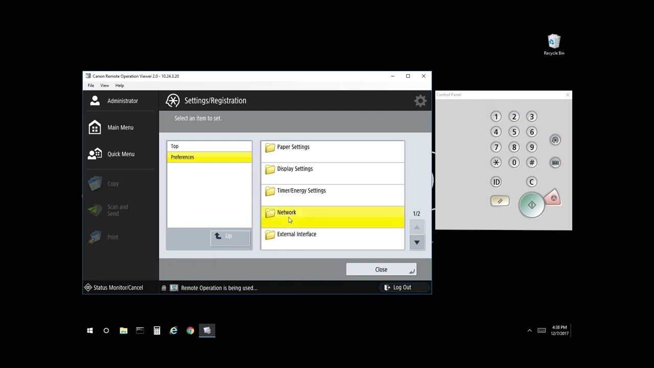Canon IP address settings