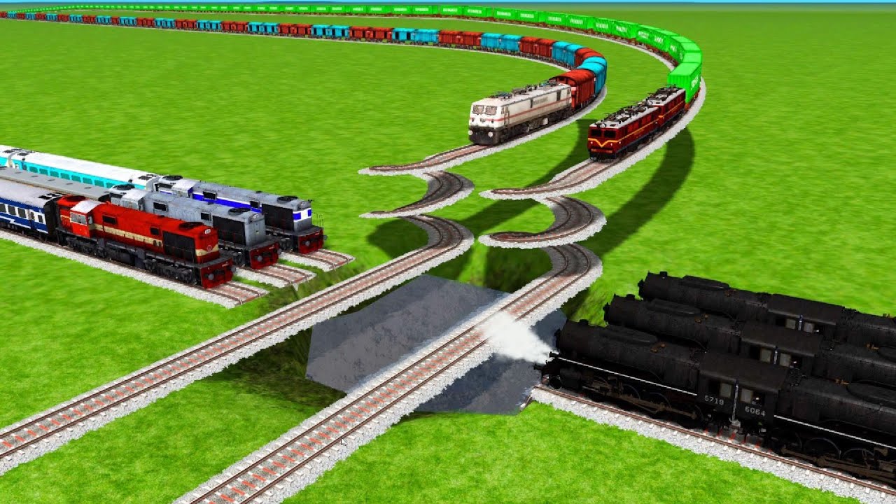 Steam Engine Trains Coupling & Crossing on Dangerous Snake🐍Water Pit Diamond Tracks/ Simulator games