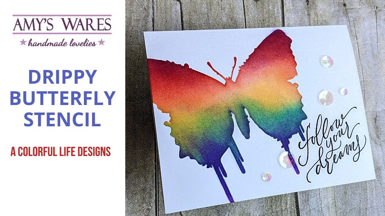 Faux watercolor with the new Drippy Butterfly Stencil from A Colorful Life Designs!
