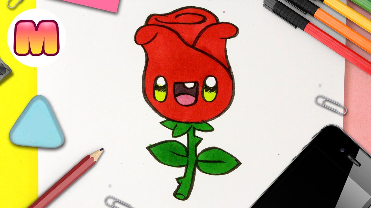 COMO DIBUJAR UNA ROSA KAWAII  🌹 Dibujos faciles kawaii 🌹 Aprende a Dibujar con Jape