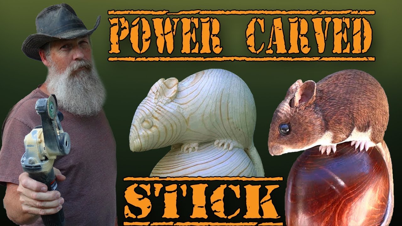 Carving a Wooden Rattlesnake and Deer Mouse Walking Stick