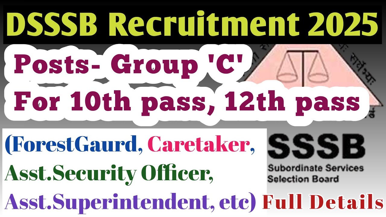 DSSSB Recruitment 2025|New government job vacancy 2025 for 10th pass, 12th pass|Group C posts|