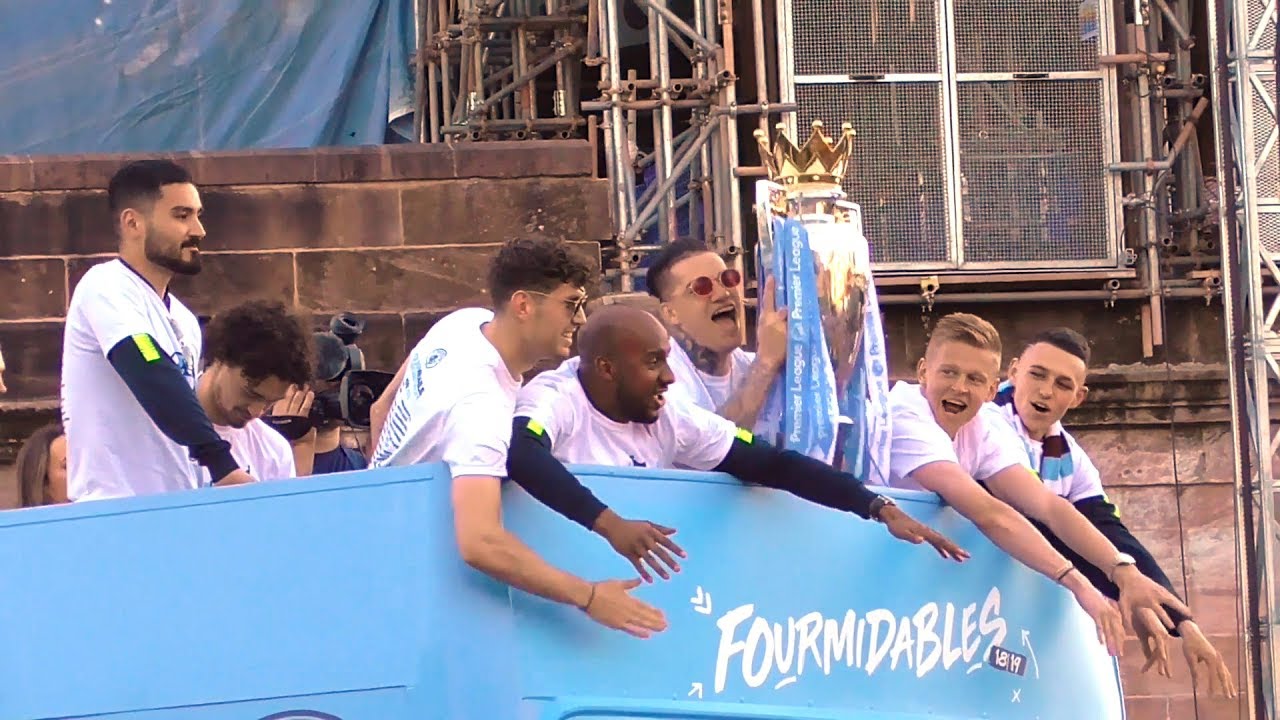 Man City Players Take Part In Trophy Parade Through Manchester City