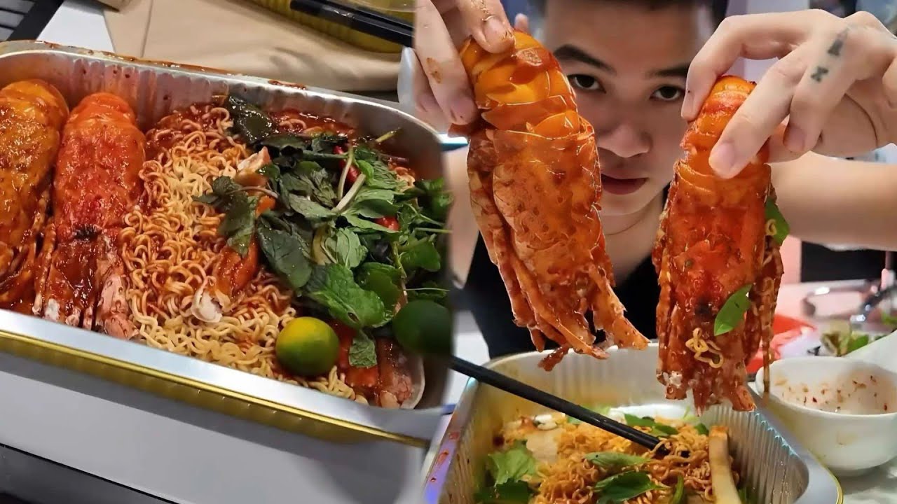MUKBANG MÌ SỐT TỨ XUYÊN VỚI HAI CON TÔM HÙM CHÀ BÁ LỬA