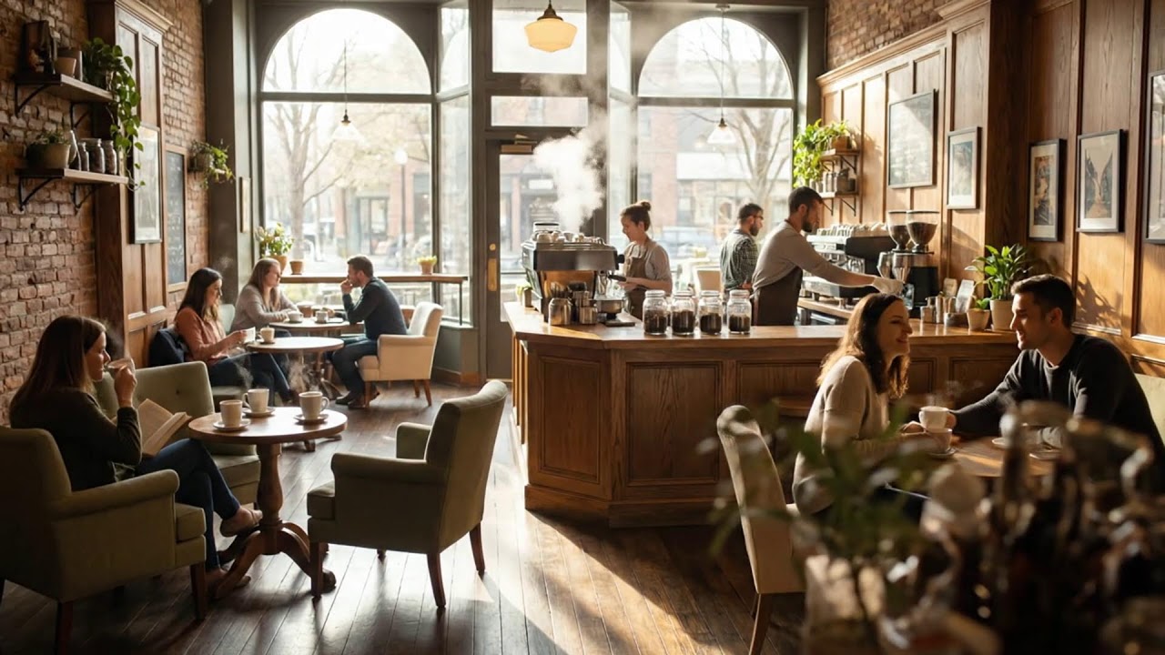 아늑한 재즈 카페에 내려앉은 봄의 평화 ☕🌸🎷