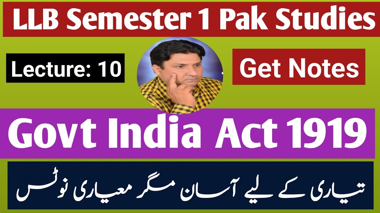 Reforms of 1919| Govt India Act 1919|Montagu-Chelmsford Reforms| LLB Semester 1 Pakistan Studies|
