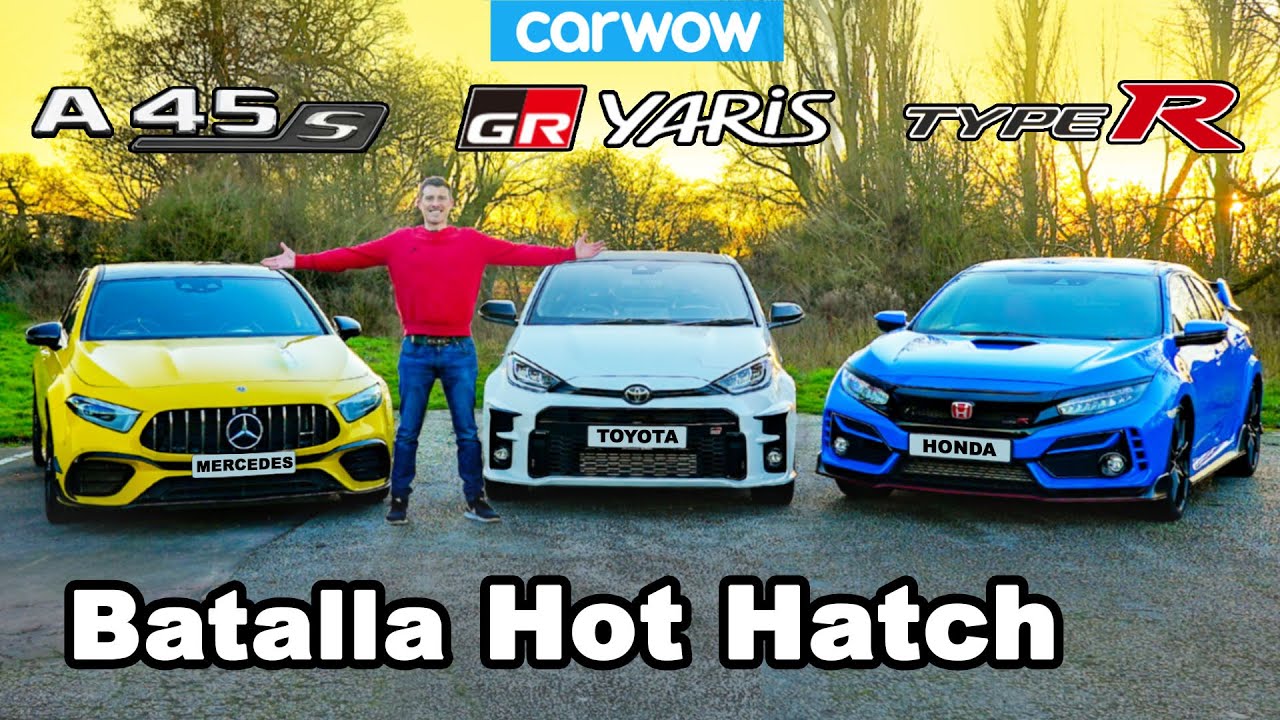 GR Yaris vs AMG A45 vs Civic Type-R batalla: ¡0-100 km/h, vueltas y prueba de frenado!