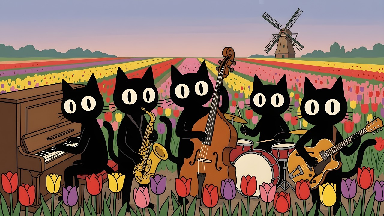 Spring Tulip Field & Jazz Cats 🌷 Feel Good Music for Relax and Productivity