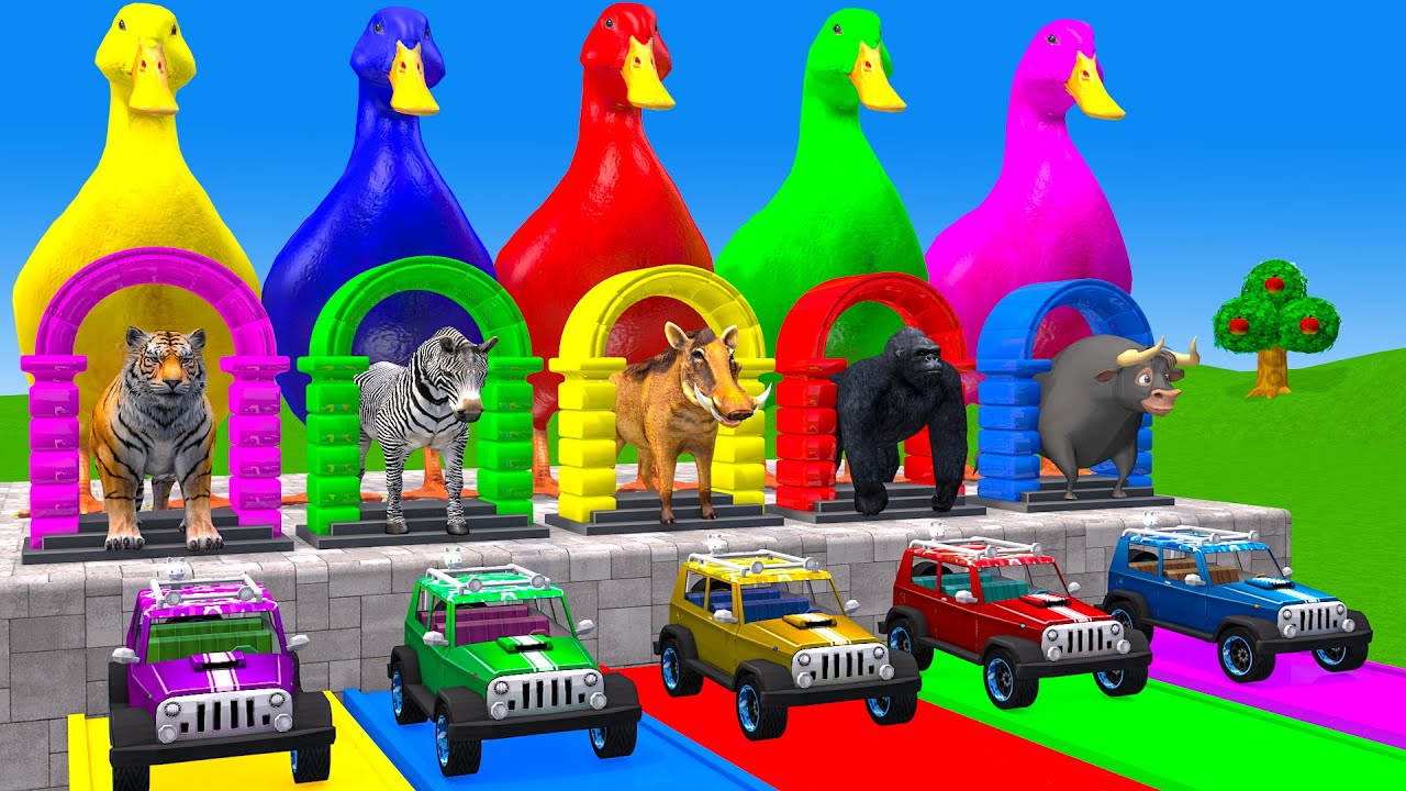 Long Slide Game With Cow Elephant Gorilla Hippopotamus Tiger 3d Animal Game Funny 3d Animals