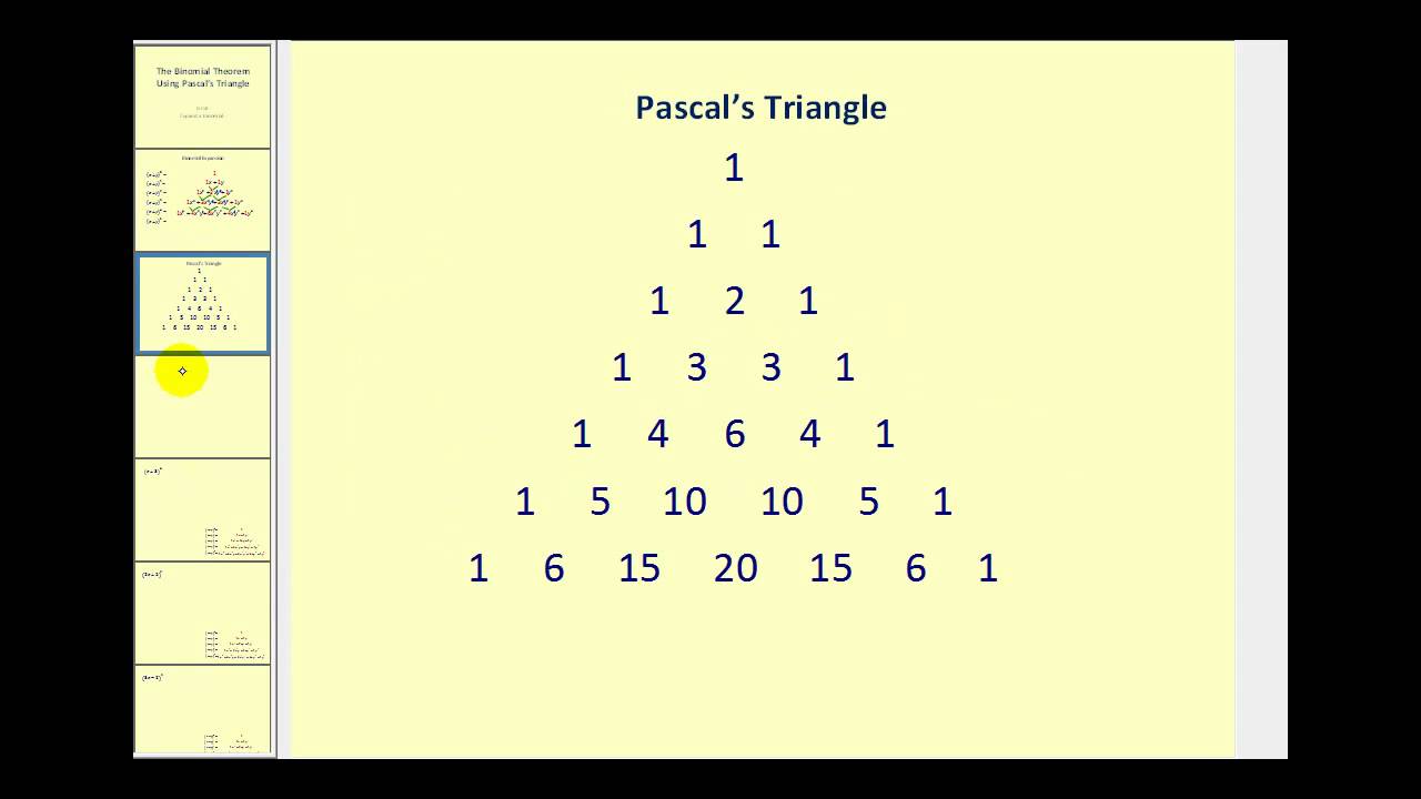 Binomial Expansion Using Pascal's Triangle