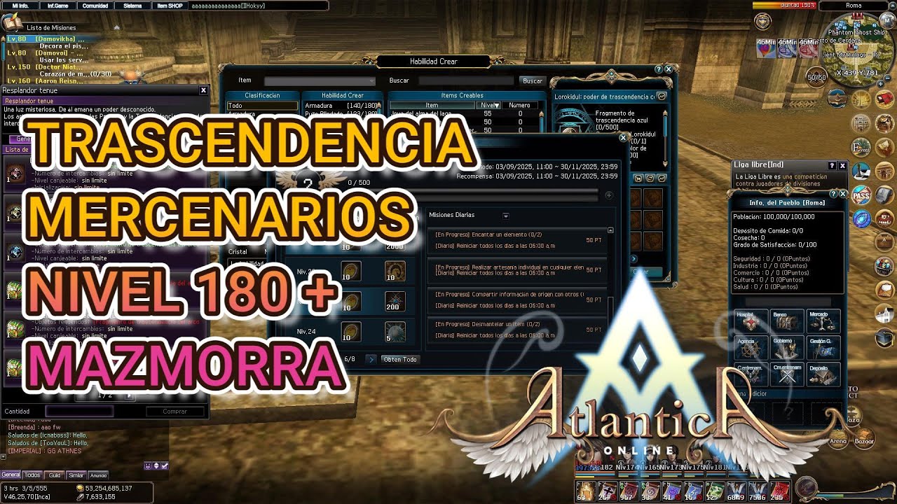 TRASCENDENCIA DE MERCENARIOS NIVEL 180 + MAZMORRA - ATLANTICA GLOBAL