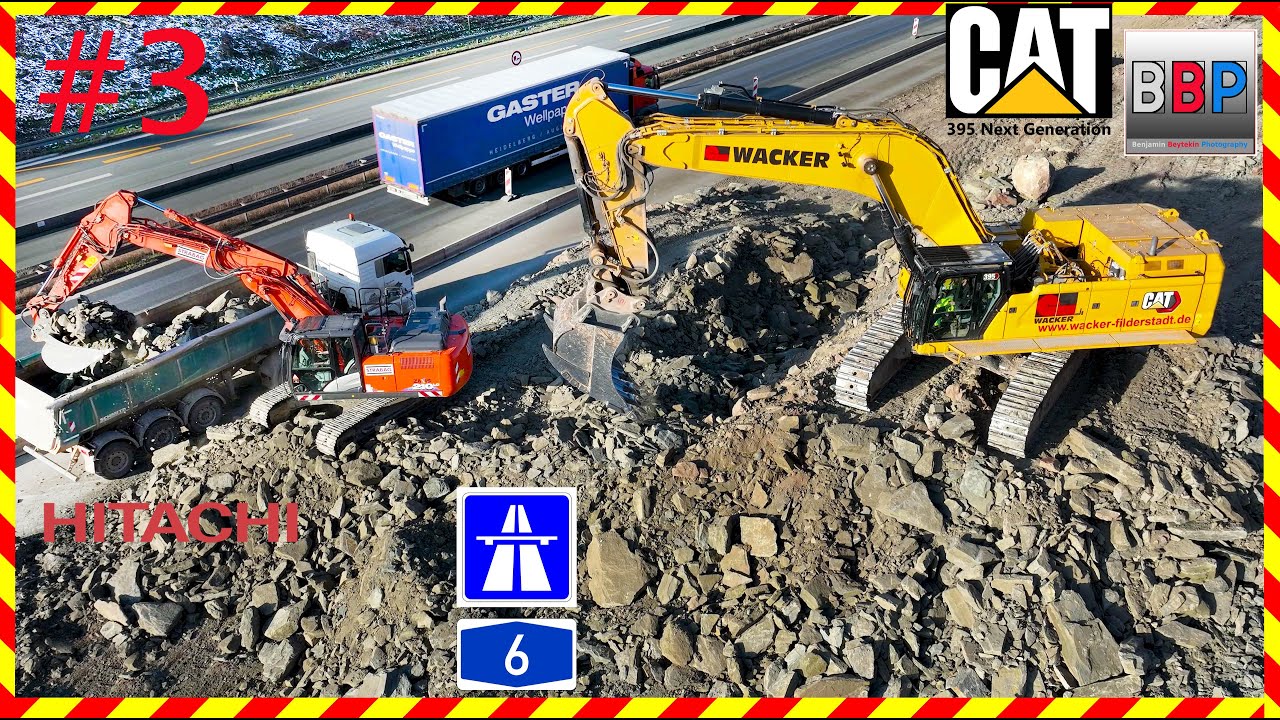 ⚠️ CAT 395 Next Gen, Hitachi ZX210-6,... Ausbau A 6, Schnelldorf, 02.03.2023. #3