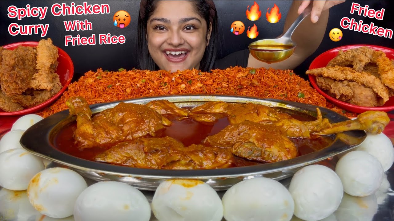 SPICY CHICKEN SCHEZWAN FRIED RICE WITH SPICY CHICKEN TANGDI CURRY, CRISPY FRIED CHICKEN & BOILED EGG