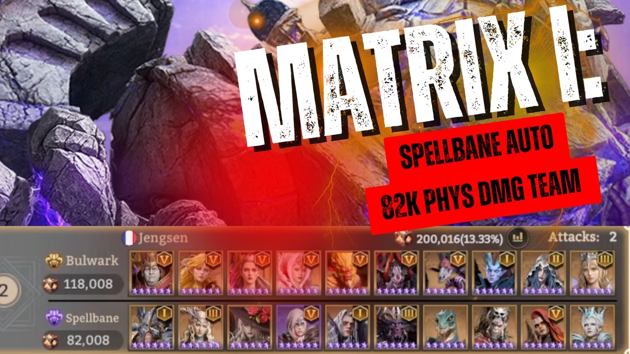 Watcher of Realms - Matrix Spellbane Auto run - 82k phys team - Gear showed