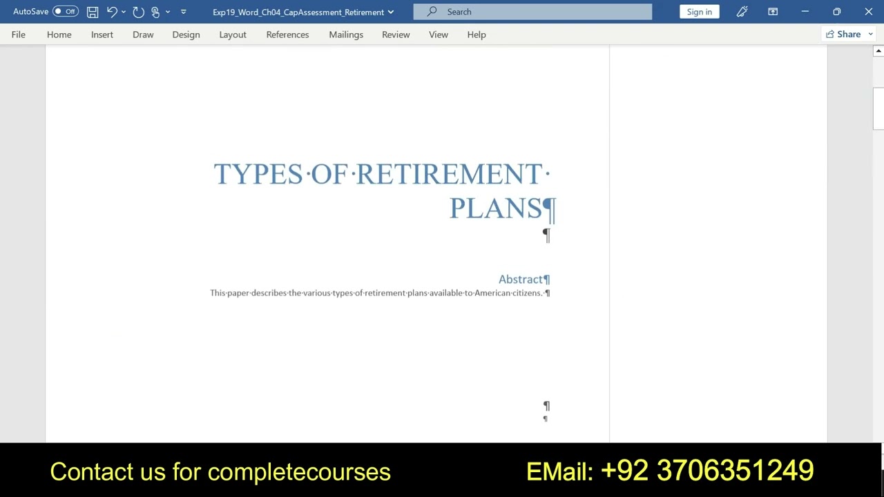 Exp19 Word Ch04 CapAssessment Retirement Exp19 Word Chapter 4 CapAssessment Retirement 1