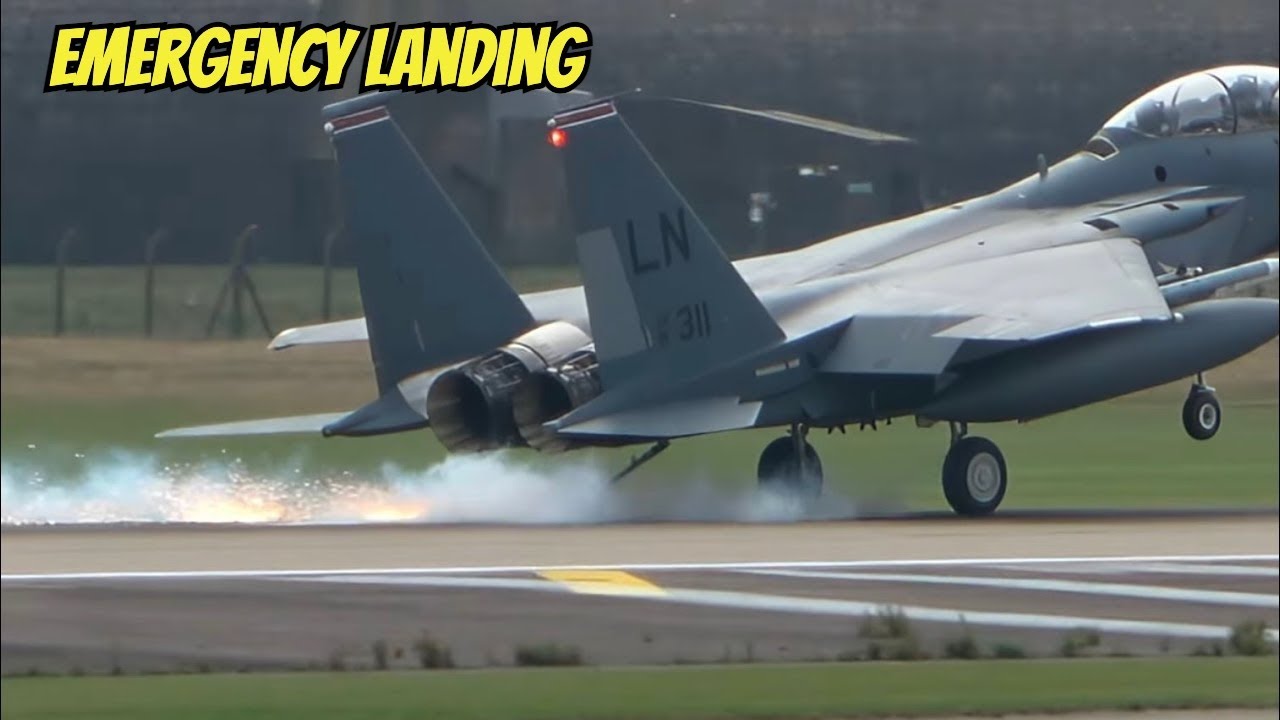 F15 Strike Eagle Emergency Landing with Arrestor Cable