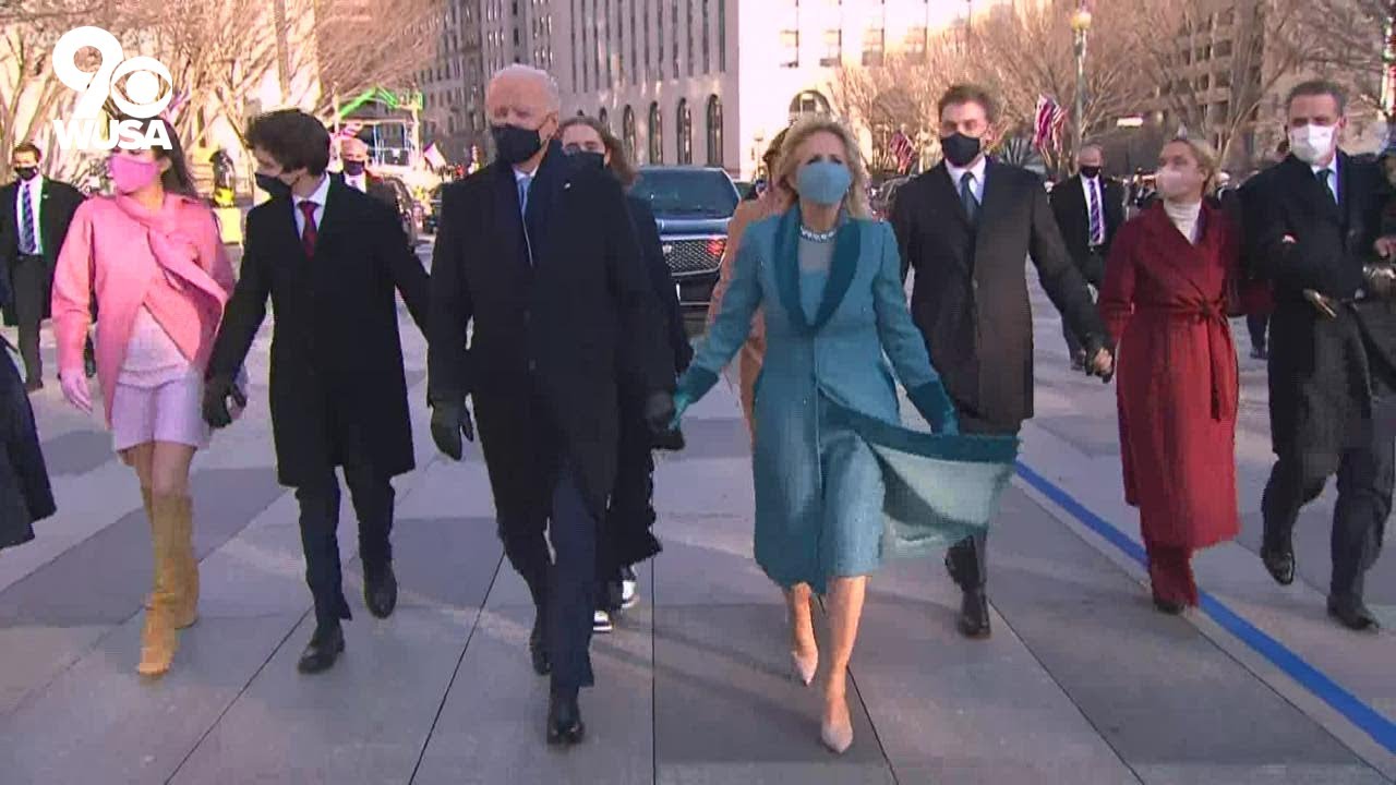 President Biden gets out and walks down Pennsylvania Avenue to White House during inauguration parad
