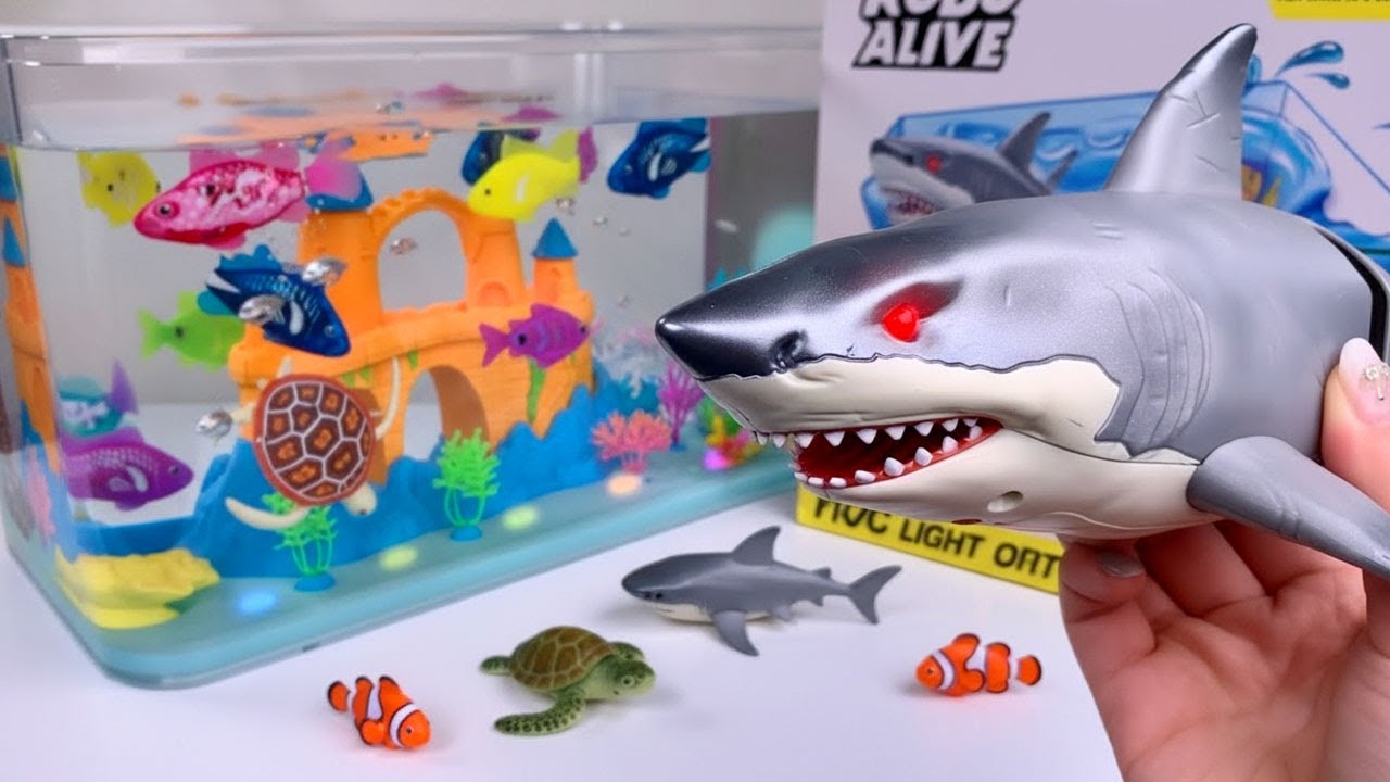Satisfying Unboxing Zuru Robo Alive White Shark & Aquarium Playset ASMR 🦈🐡🦑 로보 얼라이브 샤크 & 수족관 플레이 세트